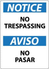 NMC - "Notice - No Trespassing", 14" Long x 10" Wide, Pressure-Sensitive Vinyl Safety Sign - Rectangle, 0.004" Thick, Use for Security & Admittance - Americas Industrial Supply