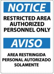 NMC - "Notice - Restricted Area - Authorized Personnel Only", 14" Long x 10" Wide, Aluminum Safety Sign - Rectangle, 0.04" Thick, Use for Security & Admittance - Americas Industrial Supply