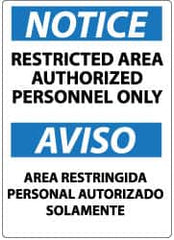 NMC - "Notice - Restricted Area - Authorized Personnel Only", 14" Long x 10" Wide, Rigid Plastic Safety Sign - Rectangle, 0.05" Thick, Use for Security & Admittance - Americas Industrial Supply