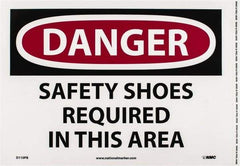 NMC - "Danger - Safety Shoes Required in This Area", 10" Long x 14" Wide, Pressure-Sensitive Vinyl Safety Sign - Rectangle, 0.004" Thick, Use for Accident Prevention - Americas Industrial Supply