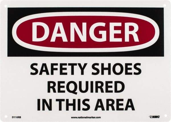 NMC - "Danger - Safety Shoes Required in This Area", 10" Long x 14" Wide, Rigid Plastic Safety Sign - Rectangle, 0.05" Thick, Use for Accident Prevention - Americas Industrial Supply