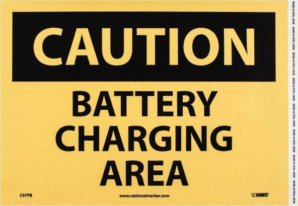 NMC - "Caution - Battery Charging Area", 10" Long x 14" Wide, Pressure-Sensitive Vinyl Safety Sign - Rectangle, 0.004" Thick, Use for Accident Prevention - Americas Industrial Supply