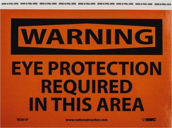 NMC - "Warning - Eye Protection Required in This Area", 7" Long x 10" Wide, Pressure-Sensitive Vinyl Safety Sign - Rectangle, 0.004" Thick, Use for Accident Prevention - Americas Industrial Supply