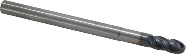 SGS - 7/16" Diam, 1" LOC, 4 Flute Solid Carbide Ball End Mill - AlTiN Finish, Single End, 6" OAL, 7/16" Shank Diam, Spiral Flute - Americas Industrial Supply