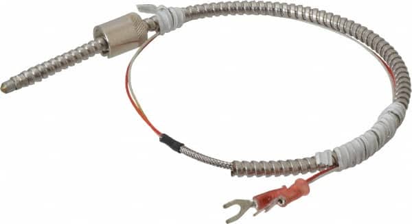 Thermo Electric - 32 to 900°F, J Universal Temp, Thermocouple Probe - 2 Ft. Cable Length, Stripped Ends with Spade Lugs, 1/4 Inch Probe Sheath Length, 1 Sec Response Time - Americas Industrial Supply