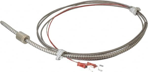 Thermo Electric - 32 to 900°F, J Universal Temp, Thermocouple Probe - 9 Ft. Cable Length, Stripped Ends with Spade Lugs, 1/4 Inch Probe Sheath Length, 1 Sec Response Time - Americas Industrial Supply