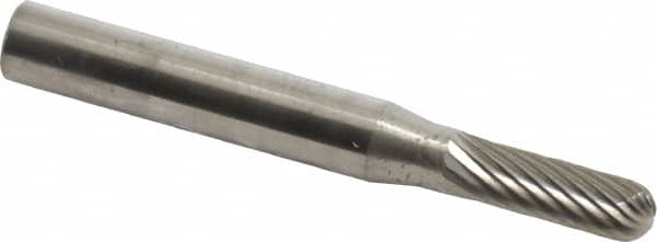 SGS Pro - 3/16" Cut Diam, 1/4" Shank Diam, Cylinder with Radius Head Single Cut Burr - Carbide, Radius End, 5/8" LOC - Americas Industrial Supply