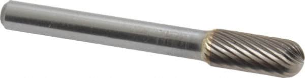 SGS Pro - 5/16" Cut Diam, 1/4" Shank Diam, Cylinder with Radius Head Single Cut Burr - Carbide, Radius End, 3/4" LOC, 2-1/2" OAL - Americas Industrial Supply