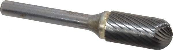 SGS Pro - 1/2" Cut Diam, 1/4" Shank Diam, Cylinder with Radius Head Single Cut Burr - Carbide, Radius End, 1" LOC, 2-3/4" OAL - Americas Industrial Supply