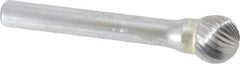 SGS Pro - 7/16" Cut Diam, 1/4" Shank Diam, Ball Head Single Cut Burr - Carbide, Radius End, 3/8" LOC - Americas Industrial Supply