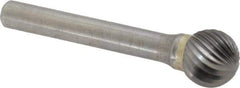 SGS Pro - 1/2" Cut Diam, 1/4" Shank Diam, Ball Head Single Cut Burr - Carbide, Radius End, 7/16" LOC - Americas Industrial Supply
