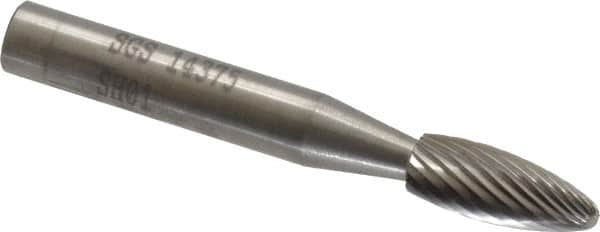 SGS Pro - 1/4" Cut Diam, 1/4" Shank Diam, Flame Head Single Cut Burr - Carbide, Radius End, 5/8" LOC, 2" OAL - Americas Industrial Supply