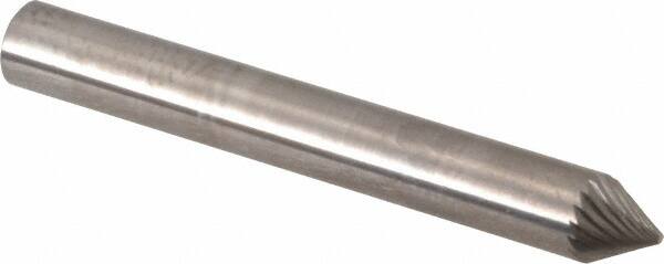SGS Pro - 1/4" Cut Diam, 1/4" Shank Diam, Cone Head Single Cut Burr - Carbide, Point End, 3/16" LOC, 2" OAL - Americas Industrial Supply