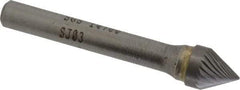 SGS Pro - 3/8" Cut Diam, 1/4" Shank Diam, Cone Head Single Cut Burr - Carbide, Point End, 5/16" LOC, 2-1/16" OAL - Americas Industrial Supply