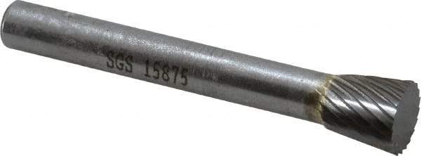 SGS Pro - 3/8" Cut Diam, 1/4" Shank Diam, Inverted Cone Head Single Cut Burr - Carbide, Flat End, 3/8" LOC - Americas Industrial Supply