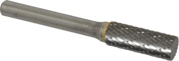 SGS Pro - 3/8" Cut Diam, 1/4" Shank Diam, Cylinder Head Double Cut Burr - Carbide, Flat End, 1" LOC, 2" OAL - Americas Industrial Supply