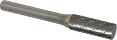 SGS Pro - 3/8" Cut Diam, 1/4" Shank Diam, Cylinder Head Double Cut Burr - Carbide, Flat End, 1" LOC, 2" OAL - Americas Industrial Supply