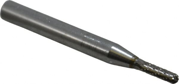 SGS Pro - 1/8" Cut Diam, 1/4" Shank Diam, Cylinder with Radius Head Double Cut Burr - Carbide, Radius End, 1/2" LOC - Americas Industrial Supply