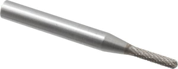 SGS Pro - 1/8" Cut Diam, 1/4" Shank Diam, Cylinder with Radius Head Double Cut Burr - Carbide, Radius End, 5/8" LOC - Americas Industrial Supply