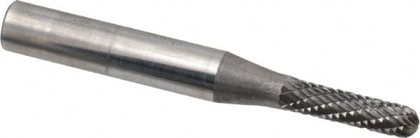 SGS Pro - 5/32" Cut Diam, 1/4" Shank Diam, Cylinder with Radius Head Double Cut Burr - Carbide, Radius End, 5/8" LOC - Americas Industrial Supply