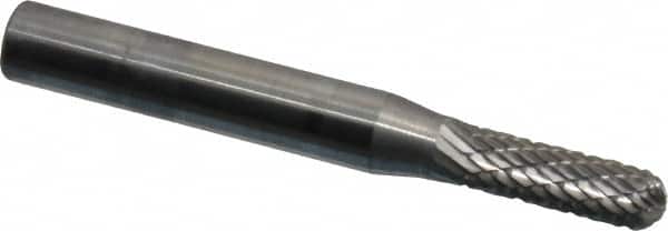 SGS Pro - 3/16" Cut Diam, 1/4" Shank Diam, Cylinder with Radius Head Double Cut Burr - Carbide, Radius End, 5/8" LOC - Americas Industrial Supply