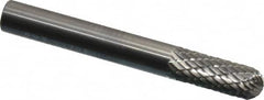 SGS Pro - 1/4" Cut Diam, 1/4" Shank Diam, Cylinder with Radius Head Double Cut Burr - Carbide, Radius End, 5/8" LOC, 2" OAL - Americas Industrial Supply