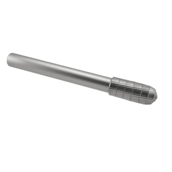 SGS Pro - 5/16" Cut Diam, 1/4" Shank Diam, Cylinder with Radius Head Double Cut Burr - Carbide, Radius End, 3/4" LOC, 2-1/2" OAL - Americas Industrial Supply