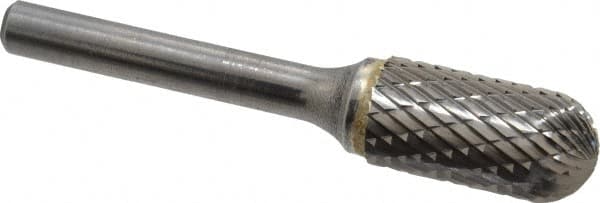 SGS Pro - 1/2" Cut Diam, 1/4" Shank Diam, Cylinder with Radius Head Double Cut Burr - Carbide, Radius End, 1" LOC, 2-3/4" OAL - Americas Industrial Supply