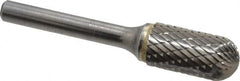 SGS Pro - 1/2" Cut Diam, 1/4" Shank Diam, Cylinder with Radius Head Double Cut Burr - Carbide, Radius End, 1" LOC, 2-3/4" OAL - Americas Industrial Supply