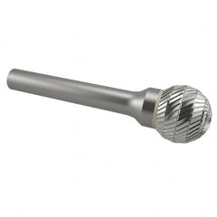 SGS Pro - 7/16" Cut Diam, 1/4" Shank Diam, Ball Head Double Cut Burr - Carbide, Radius End, 3/8" LOC - Americas Industrial Supply