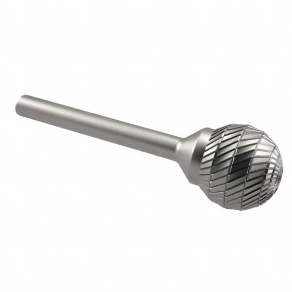 SGS Pro - 3/4" Cut Diam, 1/4" Shank Diam, Ball Head Double Cut Burr - Carbide, Radius End, 11/16" LOC - Americas Industrial Supply