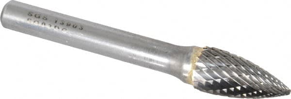 SGS Pro - 3/8" Cut Diam, 1/4" Shank Diam, Tree Head Double Cut Burr - Carbide, Point End, 3/4" LOC, 2-1/2" OAL - Americas Industrial Supply