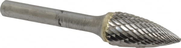 SGS Pro - 1/2" Cut Diam, 1/4" Shank Diam, Tree Head Double Cut Burr - Carbide, Point End, 1" LOC, 2-3/4" OAL - Americas Industrial Supply