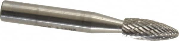 SGS Pro - 1/4" Cut Diam, 1/4" Shank Diam, Flame Head Double Cut Burr - Carbide, Radius End, 5/8" LOC, 2" OAL - Americas Industrial Supply