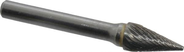 SGS Pro - 3/8" Cut Diam, 1/4" Shank Diam, Cone Head Double Cut Burr - Carbide, Point End, 5/8" LOC - Americas Industrial Supply