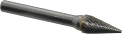 SGS Pro - 3/8" Cut Diam, 1/4" Shank Diam, Cone Head Double Cut Burr - Carbide, Point End, 5/8" LOC - Americas Industrial Supply