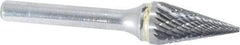 SGS Pro - 1/2" Cut Diam, 1/4" Shank Diam, Cone Head Double Cut Burr - Carbide, Point End, 7/8" LOC - Americas Industrial Supply