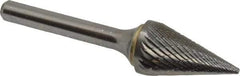 SGS Pro - 5/8" Cut Diam, 1/4" Shank Diam, Cone Head Double Cut Burr - Carbide, Point End, 1" LOC - Americas Industrial Supply