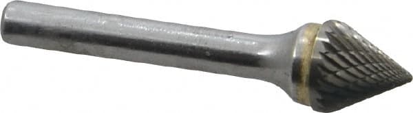 SGS Pro - 1/2" Cut Diam, 1/4" Shank Diam, Cone Head Double Cut Burr - Carbide, Point End, 7/16" LOC, 2-3/16" OAL - Americas Industrial Supply