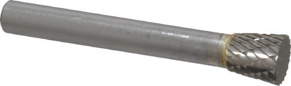 SGS Pro - 3/8" Cut Diam, 1/4" Shank Diam, Inverted Cone Head Double Cut Burr - Carbide, Flat End, 3/8" LOC - Americas Industrial Supply