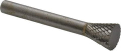SGS Pro - 1/2" Cut Diam, 1/4" Shank Diam, Inverted Cone Head Double Cut Burr - Carbide, Flat End, 1/2" LOC - Americas Industrial Supply