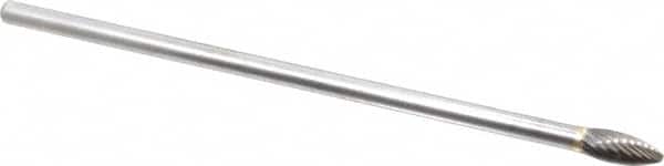 SGS Pro - 5/16" Cut Diam, 1/4" Shank Diam, Flame Head Single Cut Burr - Carbide, Radius End, 3/4" LOC - Americas Industrial Supply