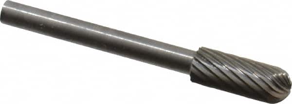 SGS Pro - 3/16" Cut Diam, 1/8" Shank Diam, Cylinder with Radius Head Single Cut Burr - Carbide, Radius End, 1/2" LOC - Americas Industrial Supply