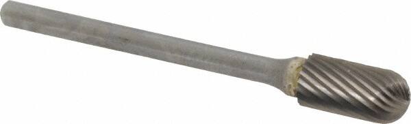 SGS Pro - 1/4" Cut Diam, 1/8" Shank Diam, Cylinder with Radius Head Single Cut Burr - Carbide, Radius End, 1/2" LOC, 2-15/16" OAL - Americas Industrial Supply