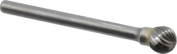 SGS Pro - 1/4" Cut Diam, 1/8" Shank Diam, Ball Head Single Cut Burr - Carbide, Radius End, 7/32" LOC, 2" OAL - Americas Industrial Supply