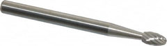 SGS Pro - 1/8" Cut Diam, 1/8" Shank Diam, Oval Head Single Cut Burr - Carbide, Radius End, 7/32" LOC, 1-1/2" OAL - Americas Industrial Supply