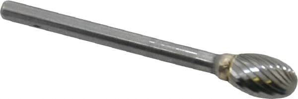SGS Pro - 1/4" Cut Diam, 1/8" Shank Diam, Oval Head Single Cut Burr - Carbide, Radius End, 3/8" LOC - Americas Industrial Supply