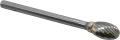 SGS Pro - 1/4" Cut Diam, 1/8" Shank Diam, Oval Head Single Cut Burr - Carbide, Radius End, 3/8" LOC - Americas Industrial Supply