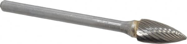 SGS Pro - 1/4" Cut Diam, 1/8" Shank Diam, Tree Head Single Cut Burr - Carbide, Point End, 1/2" LOC - Americas Industrial Supply