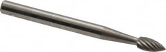 SGS Pro - 1/8" Cut Diam, 1/8" Shank Diam, Flame Head Single Cut Burr - Carbide, Radius End, 1/4" LOC, 1-1/2" OAL - Americas Industrial Supply